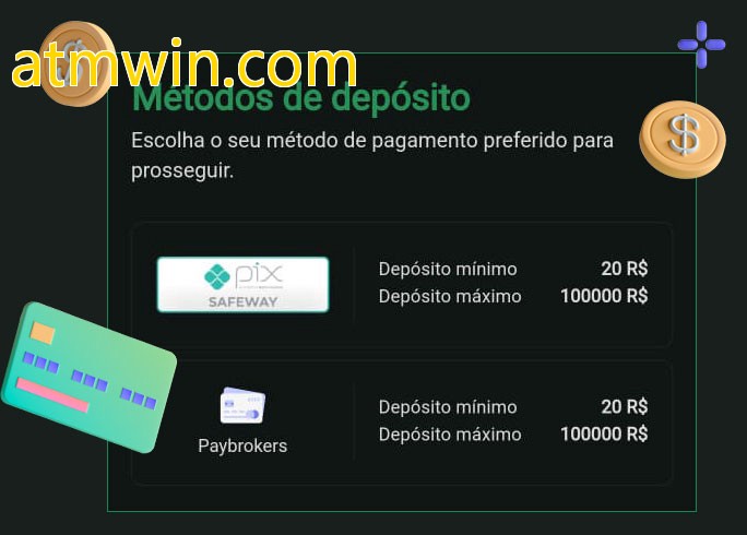 O cassino atmwin.combet oferece uma grande variedade de métodos de pagamento